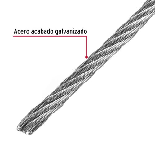 44209 - Metro de cable rígido 3/32" de acero 7x7 hilos, 75 m, FIERO