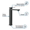 44210 - Monomando alto para lavabo, negro, FOSET KUBO