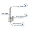 442151 44215 - Monomando cuello alto para fregadero, satín, FOSET KUBO