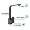 442161 44216 - Monomando cuello alto para fregadero, negro, FOSET KUBO