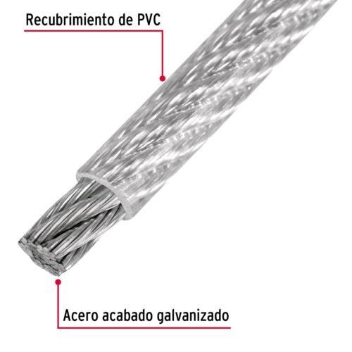 442181 44218 - Metro de cable rígido 1/4" acero 7x7 recubierto PVC, 75 m