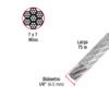 442182 44218 - Metro de cable rígido 1/4" acero 7x7 recubierto PVC, 75 m