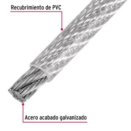 44219 - Metro de cable rígido 1/8" acero 7x7 recubierto PVC, 75 m