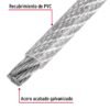 44221 - Metro de cable rígido 3/32" acero 7x7 recubierto PVC, 75 m