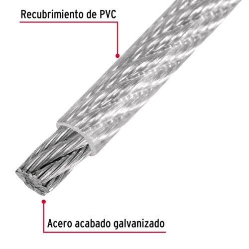 44221 - Metro de cable rígido 3/32" acero 7x7 recubierto PVC, 75 m