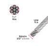 44221 - Metro de cable rígido 3/32" acero 7x7 recubierto PVC, 75 m