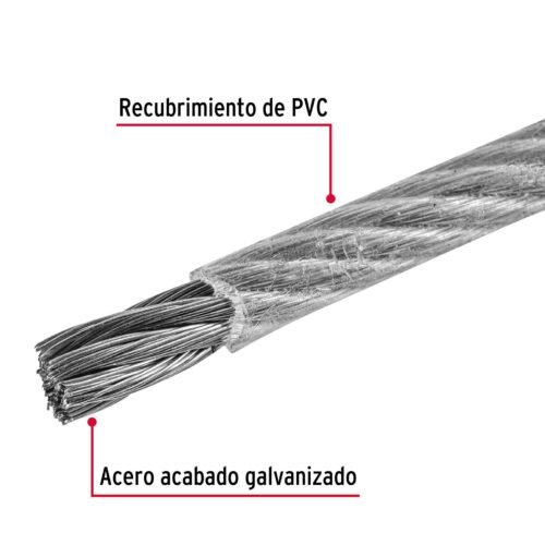 44223 - Metro cable flexible 3/16" acero 7x19 recubierto PVC, 75 m