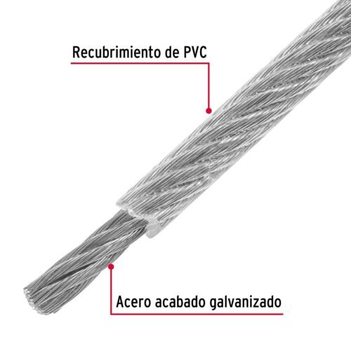 44225 - Metro cable flexible 1/8" acero 7x19 recubierto PVC, 75 m