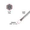 442262 44226 - Metro cable flexible 3/32" acero 7x19 recubierto PVC, 75 m
