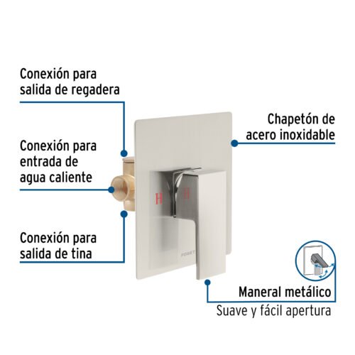 44266 - Monomando para regadera sin desviador, satín, FOSET KUBO