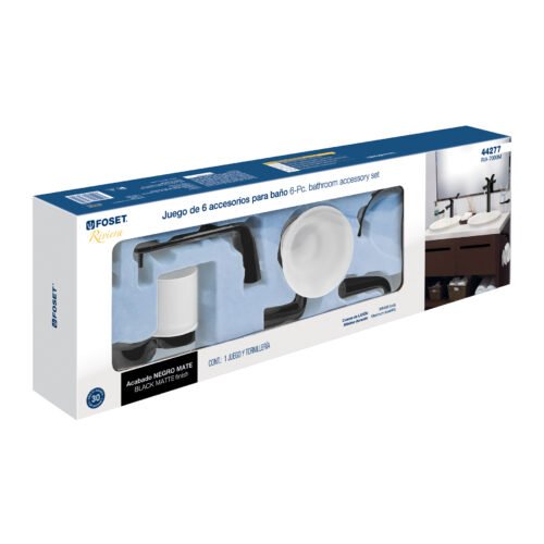 44277 - Juego de 6 accesorios para baño, negro, FOSET RIVIERA