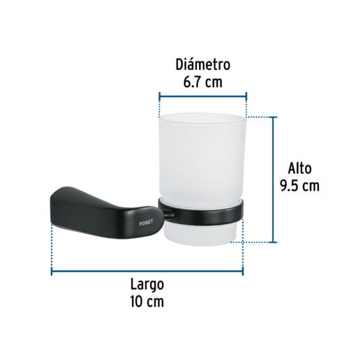 44287 44287 - Portavaso cepillero con vaso de vidrio, negro, FOSET RIVIERA