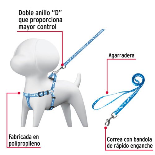 44295 - Correa con pechera para perro, 1.5 cm ancho, FIERO