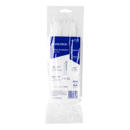 44302 - Bolsa con 100 cinchos plásticos 18 lb, 200x2.5 mm, naturales