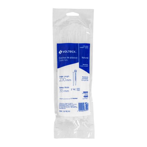 443044 44304 - Bolsa con 50 cinchos plásticos 40 lb, 200x3.5 mm, naturales