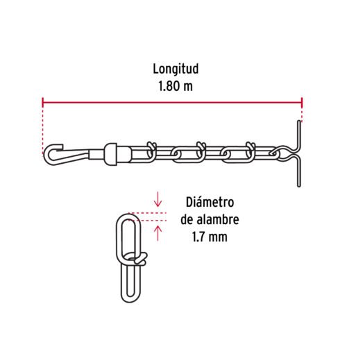 44312 - Cadena de 1.8 m de amarre para perro, 1.7 mm, FIERO