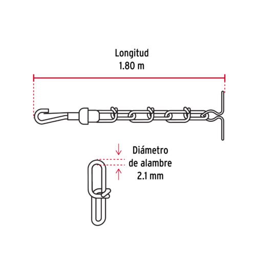 44313 - Cadena de 1.8 m de amarre para perro, 2.1 mm, FIERO