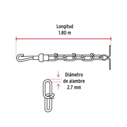 44315 - Cadena de 1.8 m de amarre para perro, 2.7 mm, FIERO