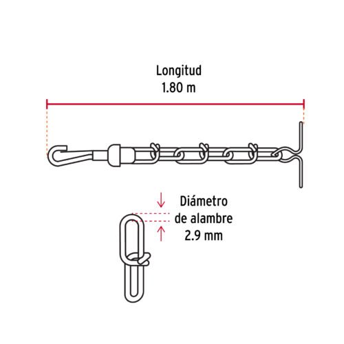 44316 - Cadena de 1.8 m de amarre para perro, 2.9 mm, FIERO