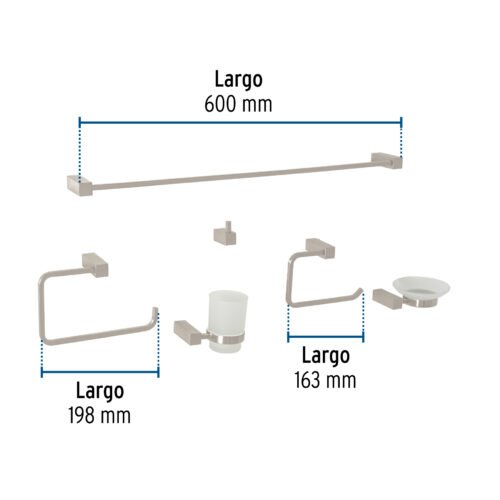 44333 - Juego de 6 accesorios para baño, satín, FOSET KUBO