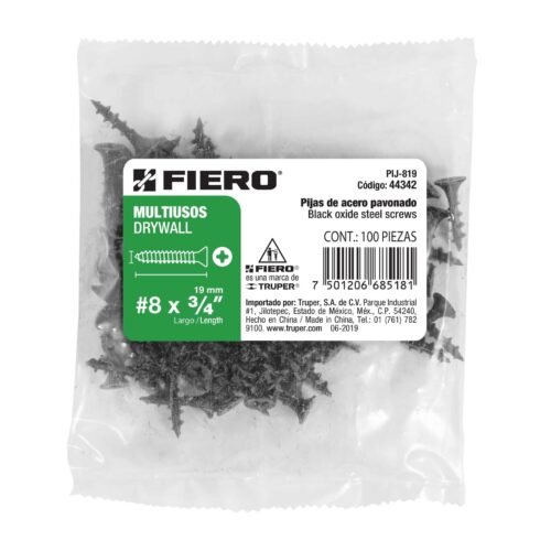 443423 44342 - Bolsa con 100 pijas #8 x 3/4" multiusos, FIERO