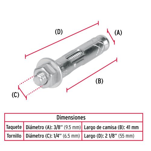 44360 - Bolsa con 4 taquetes expansivos de 1/4" con tornillo, FIERO
