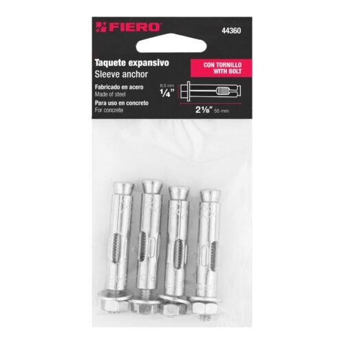 44360 - Bolsa con 4 taquetes expansivos de 1/4" con tornillo, FIERO