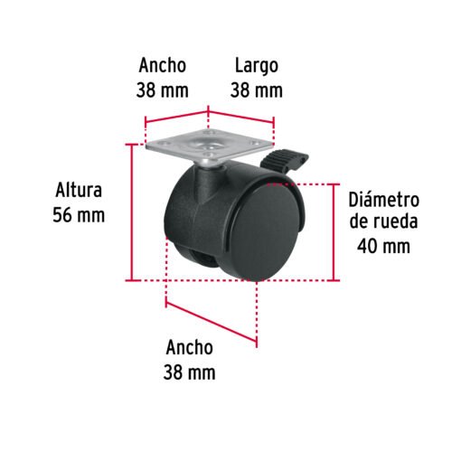 44388 - Rodaja tipo yoyo de 40 mm con placa, con freno, FIERO