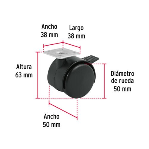 44389 - Rodaja tipo yoyo de 50 mm con placa, con freno, FIERO