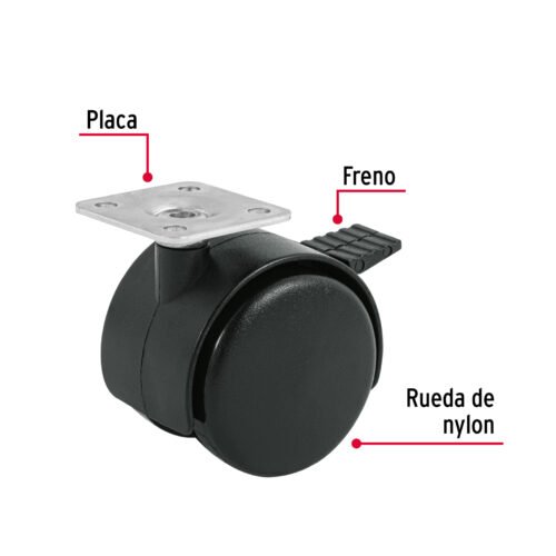 44389 - Rodaja tipo yoyo de 50 mm con placa, con freno, FIERO
