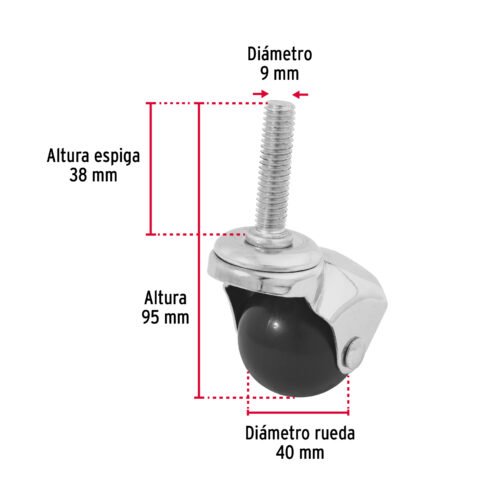 44395 - Rodaja esférica, 40 mm con espiga, FIERO