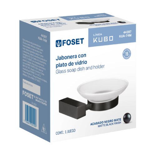 44397 - Jabonera con plato de vidrio, negro, FOSET KUBO