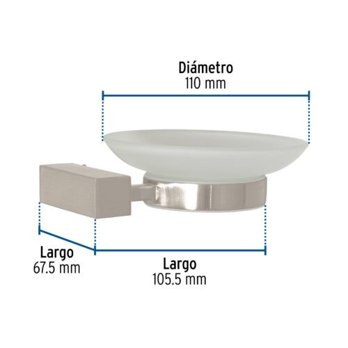 443981 44398 - Jabonera con plato de vidrio, satín, FOSET KUBO