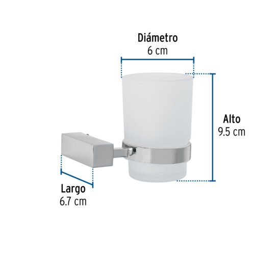 443991 44399 - Portavaso cepillero con vaso de vidrio, cromo, FOSET KUBO