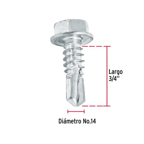 444002 44400 - Bolsa con 100 pijas 3/4" cabeza hexagonal, punta de broca