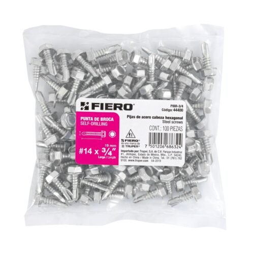 444003 44400 - Bolsa con 100 pijas 3/4" cabeza hexagonal, punta de broca