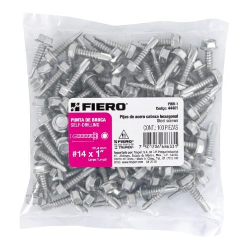 444013 44401 - Bolsa con 100 pijas 1" cabeza hexagonal, punta de broca