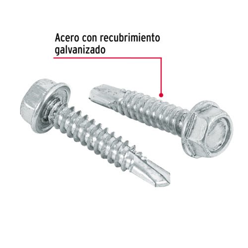 44402 - Bolsa con 50 pijas 1-1/4" cabeza hexagonal, punta de broca