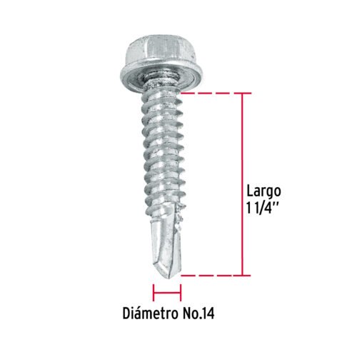 44402 - Bolsa con 50 pijas 1-1/4" cabeza hexagonal, punta de broca