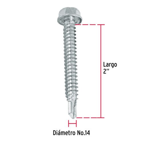 444042 44404 - Bolsa con 50 pijas 2" cabeza hexagonal, punta de broca