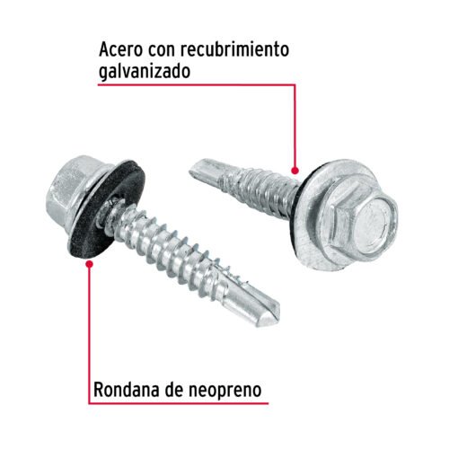 44407 - Bolsa con 50 pijas 1-1/4" hexagonal, punta broca con rondana