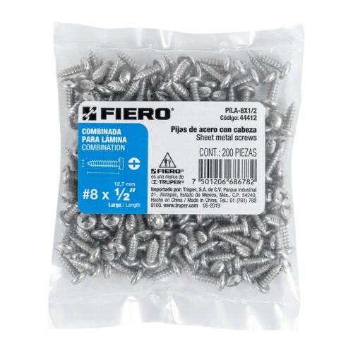 444123 44412 - Bolsa con 200 pijas para lámina, #8 x 1/2", FIERO