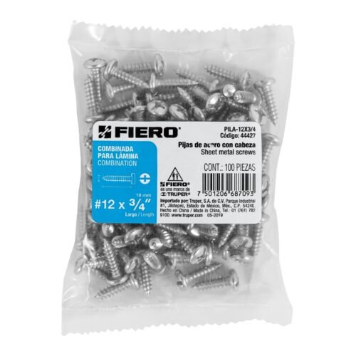 44427 - Bolsa con 100 pijas para lámina, #12 x 3/4", FIERO