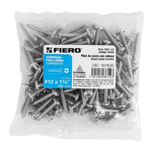 44429 - Bolsa con 100 pijas para lámina, #12 x 1-1/4", FIERO