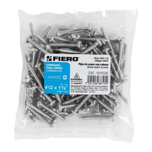 444303 44430 - Bolsa con 100 pijas para lámina, #12 x 1-1/2", FIERO