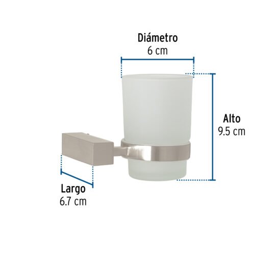 444371 44437 - Portavaso cepillero con vaso de vidrio, satín, FOSET KUBO
