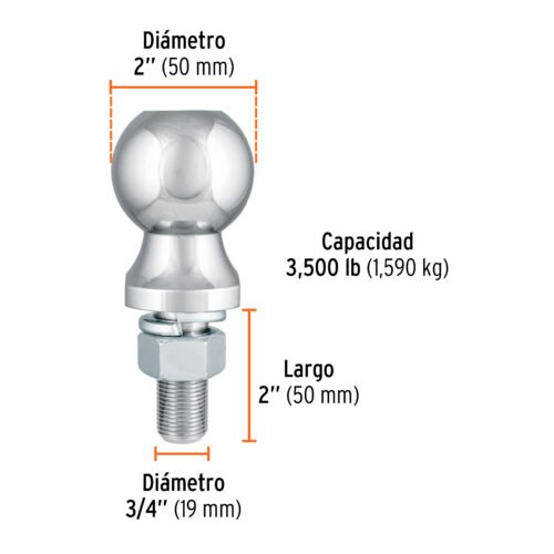 44440 - Bola de arrastre para remolque, 2", 3500 lb, Truper