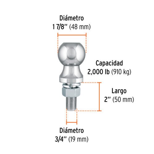 44441 - Bola de arrastre para remolque, 1-7/8", 2000 lb, Truper