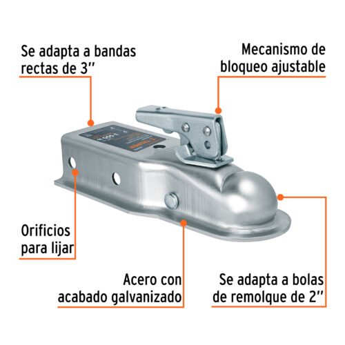 44442 - Acoplador para remolque, para bola de 2", Truper