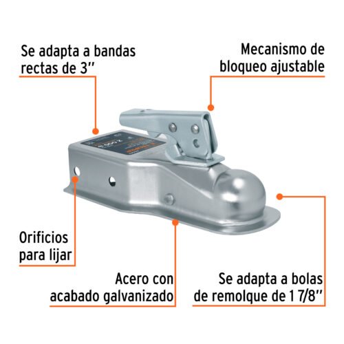 44443 - Acoplador para remolque, para bola de 1-7/8", Truper